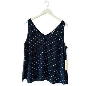 Nine Britton Navy White Polka Dot V-Neck Classic Swing Tank Top SZ L # 1883